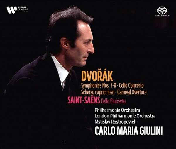 Warner Classics releases Carlo Maria Giulini’s Columbia/HMV London recordings of Dvořák’s Symphonies 7, 8 & the ‘From the New World’ No.9, with Mstislav Rostropovich in the Cello Concerto plus Saint-Saëns’s A-minor Cello Concerto No.1.